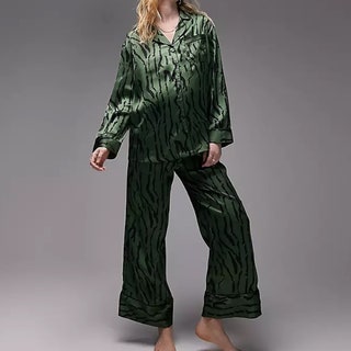 Topshop Maternity Abstract Tiger Print Satin Piped Shirt and Trouser Pyjama Set in Green 29.50 ASOS  Why we love it Does...